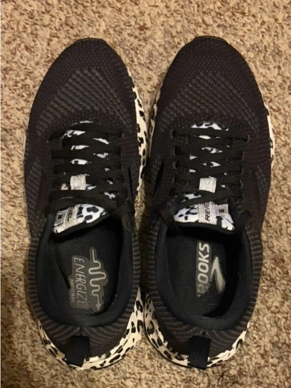 Brooks Black Running Shoes with Leopard-Print Trim - Picture 1 of 8
